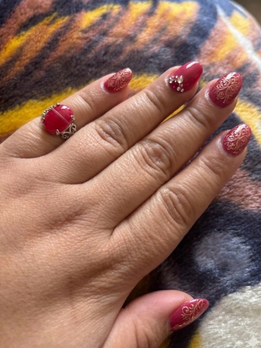 Size 6  red jade silver ring